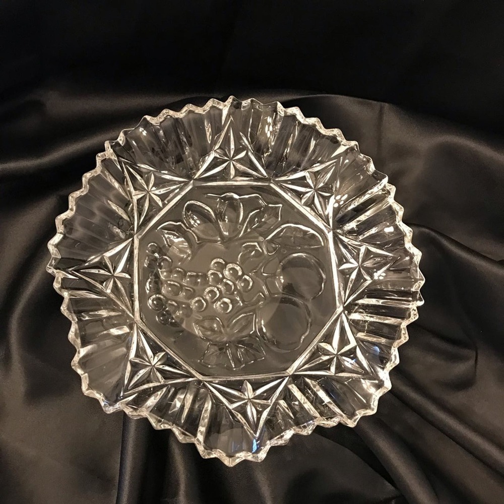 Vintage Pioneer Intaglio Fruit Crystal Ruffled Serving Set by Federal - Picture 12 of 15